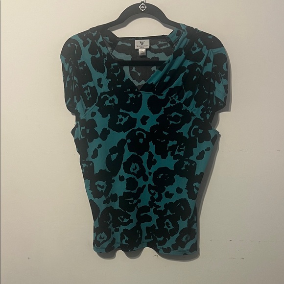 Worthington Tops - Worthington Teal and Black Print Blouse Women's Size Large (runs small)